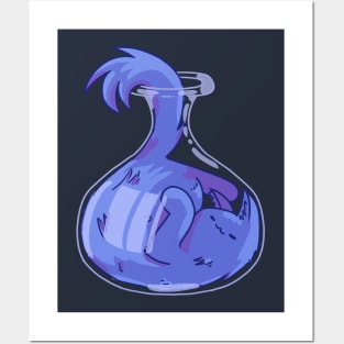 Blue Potion Cat - Cute Witchy Design Posters and Art